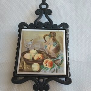 Vintage 60s Cast Iron and Tile Trivet By Enesco Imports Japan Mid-century
